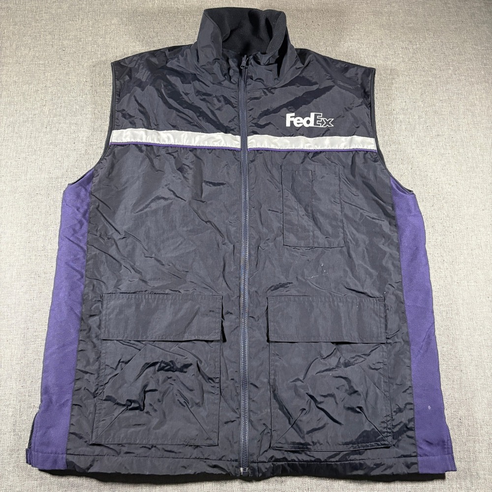 FedEx Stan Herman Vest Mens Large Navy Purple Reflective Fleece Lined Workwear